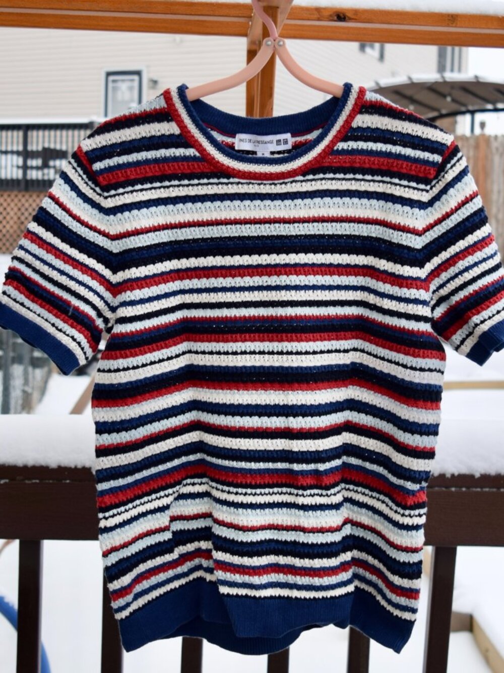 Uniqlo IDLFBlue Red Striped Knitted Cotton T Shirt - Short Sleeve